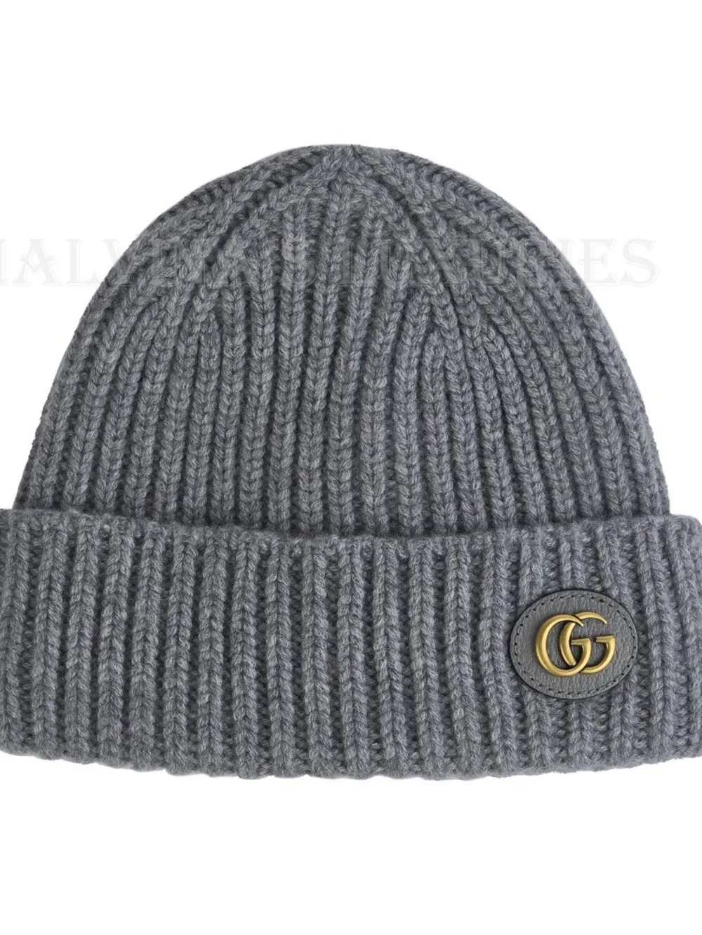 GUCCI HAT GRAY WOOL CASHMERE RIB KNIT LOGO PATCH BEANIE M / MEDIUM / 57CM